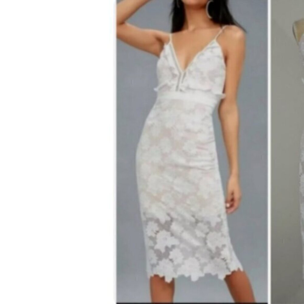 Anthropologie Bardot Vienna Lace White Lace  Nuce Slip Sheath Midi Dress Size 6